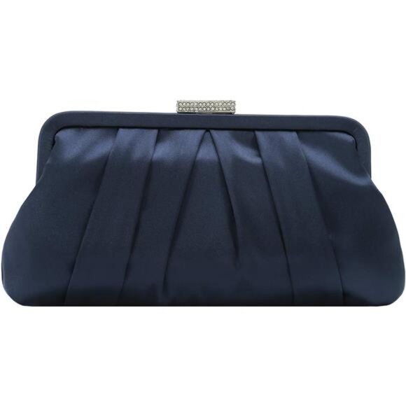 CHARMING TAILOR Classic Pleated Satin Clutch Bag Diamante Embellished Formal - Picture 1 of 7